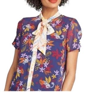 Modcloth Floral Print Women's Top with Bow Tie